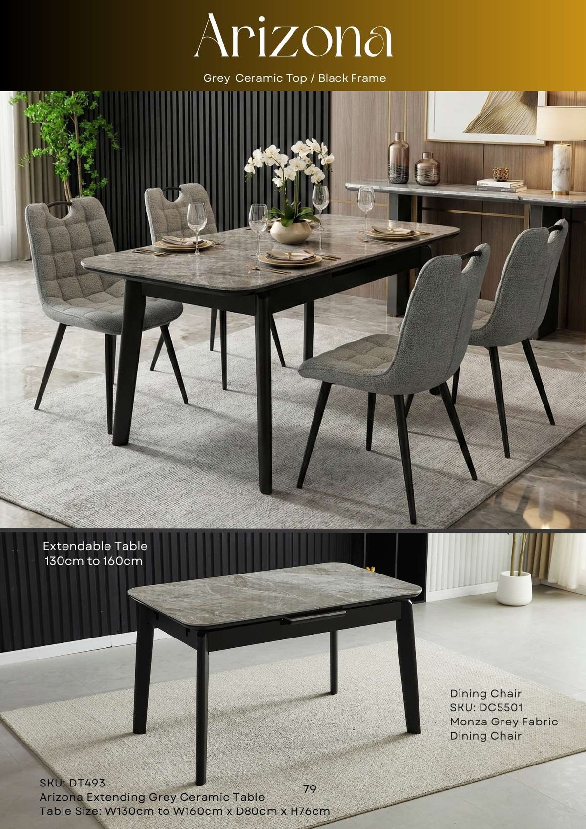 Arizona Extending Grey Ceramic Table With Monza Chairs