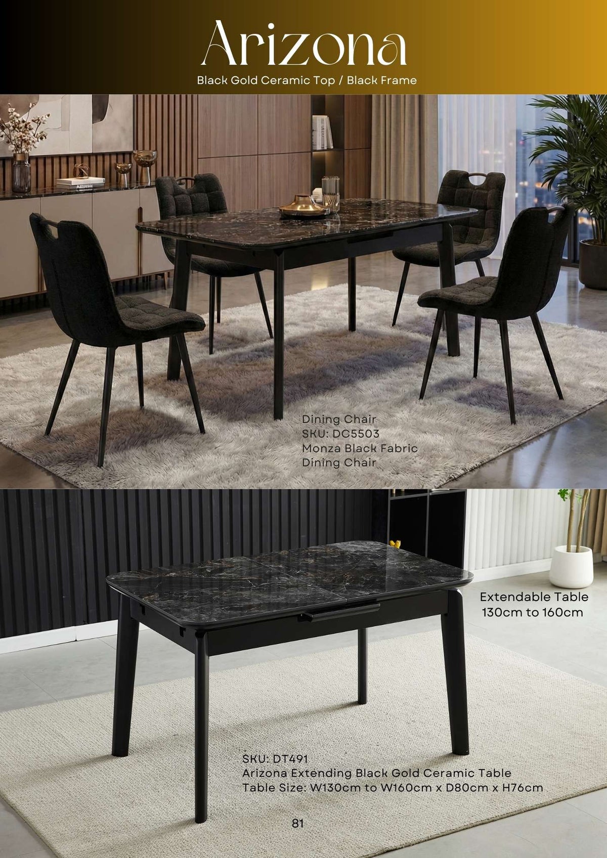 Arizona Extending Black Ceramic Table With Monza Chairs