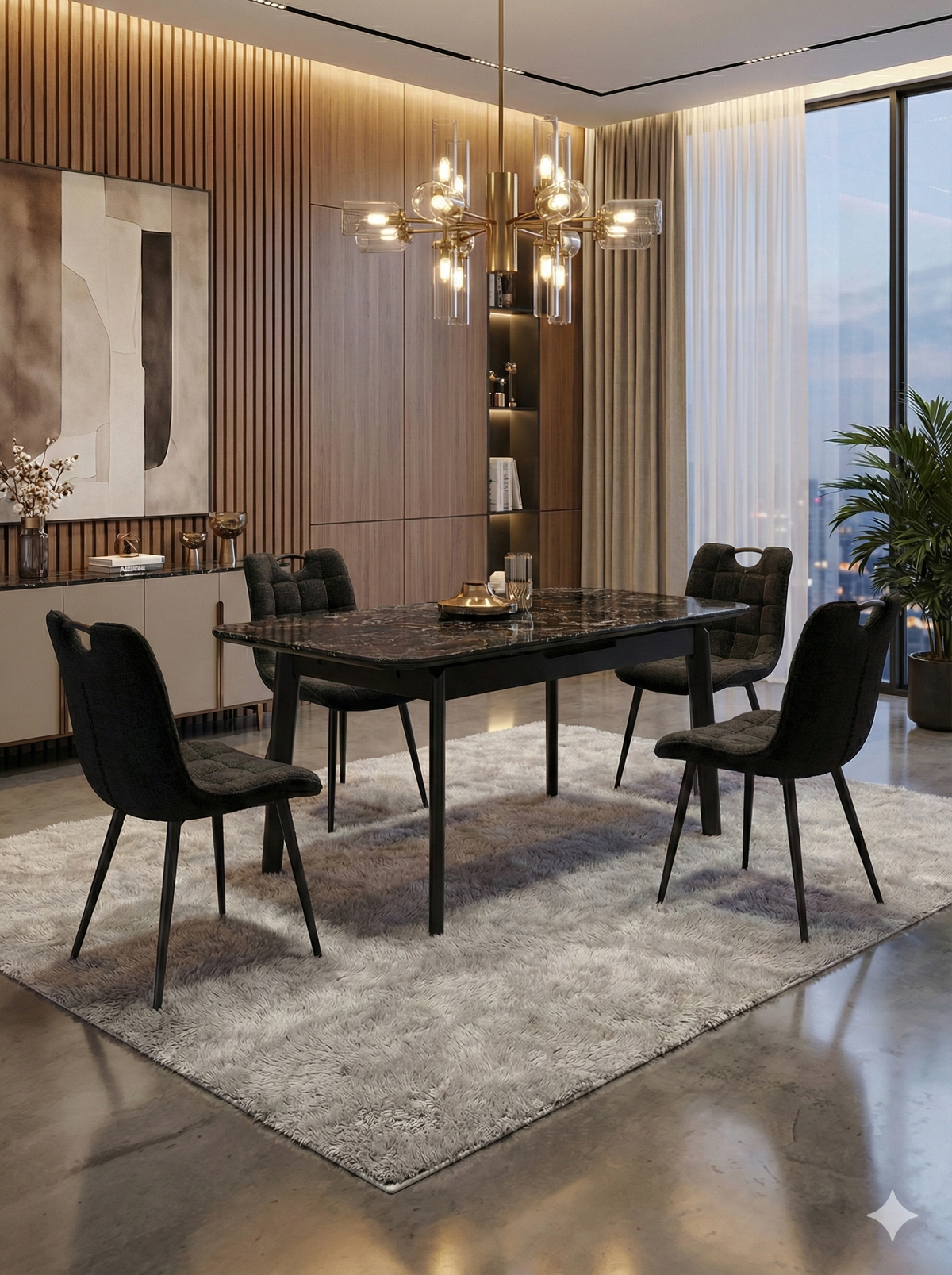 Arizona Extending Black Ceramic Table With Monza Chairs