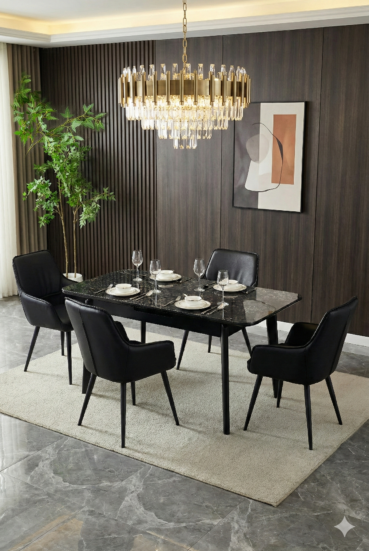 Arizona Extending Black Gold Ceramic Table With Palermo Chairs
