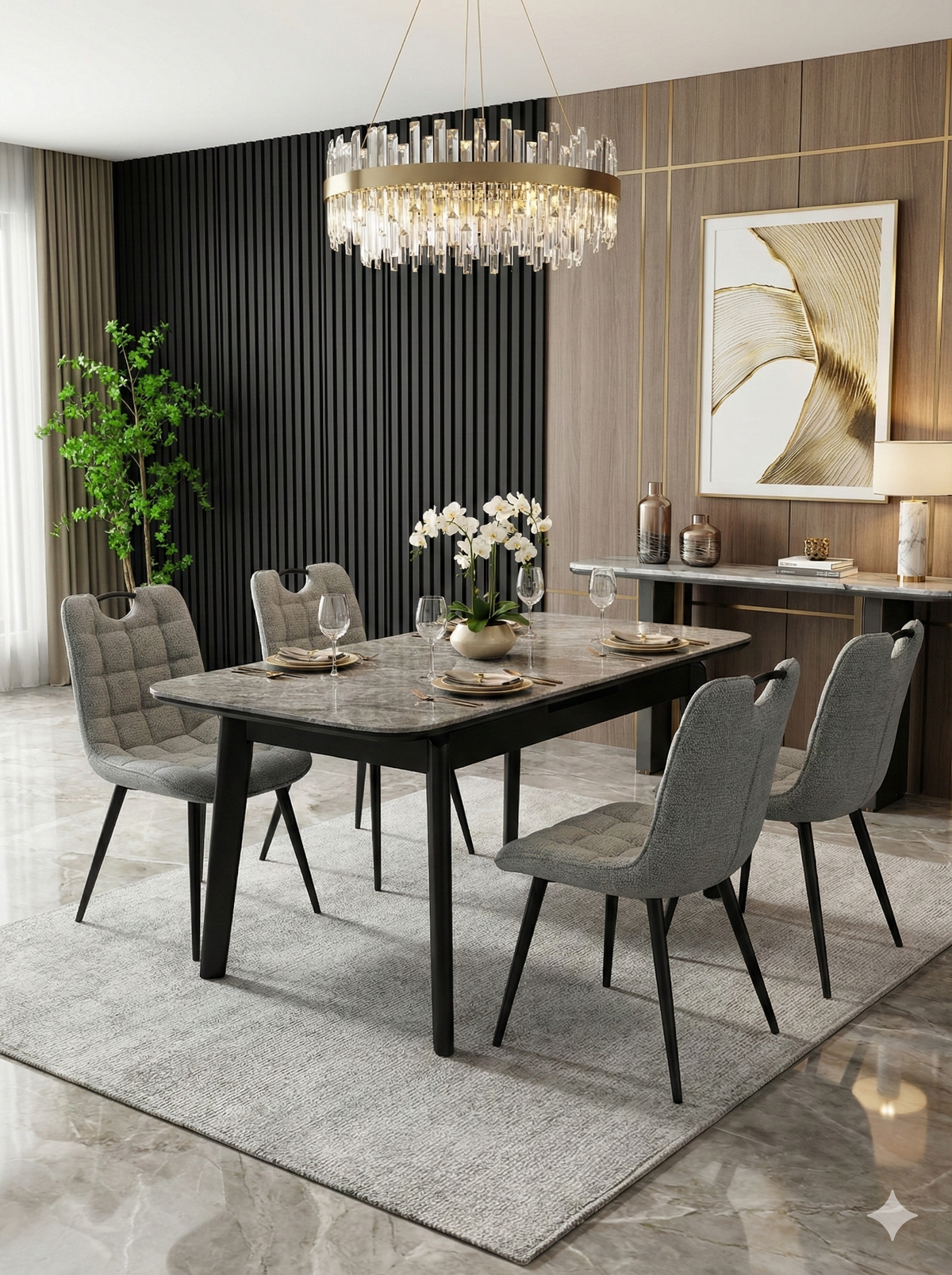 Arizona Extending Grey Ceramic Table With Monza Chairs