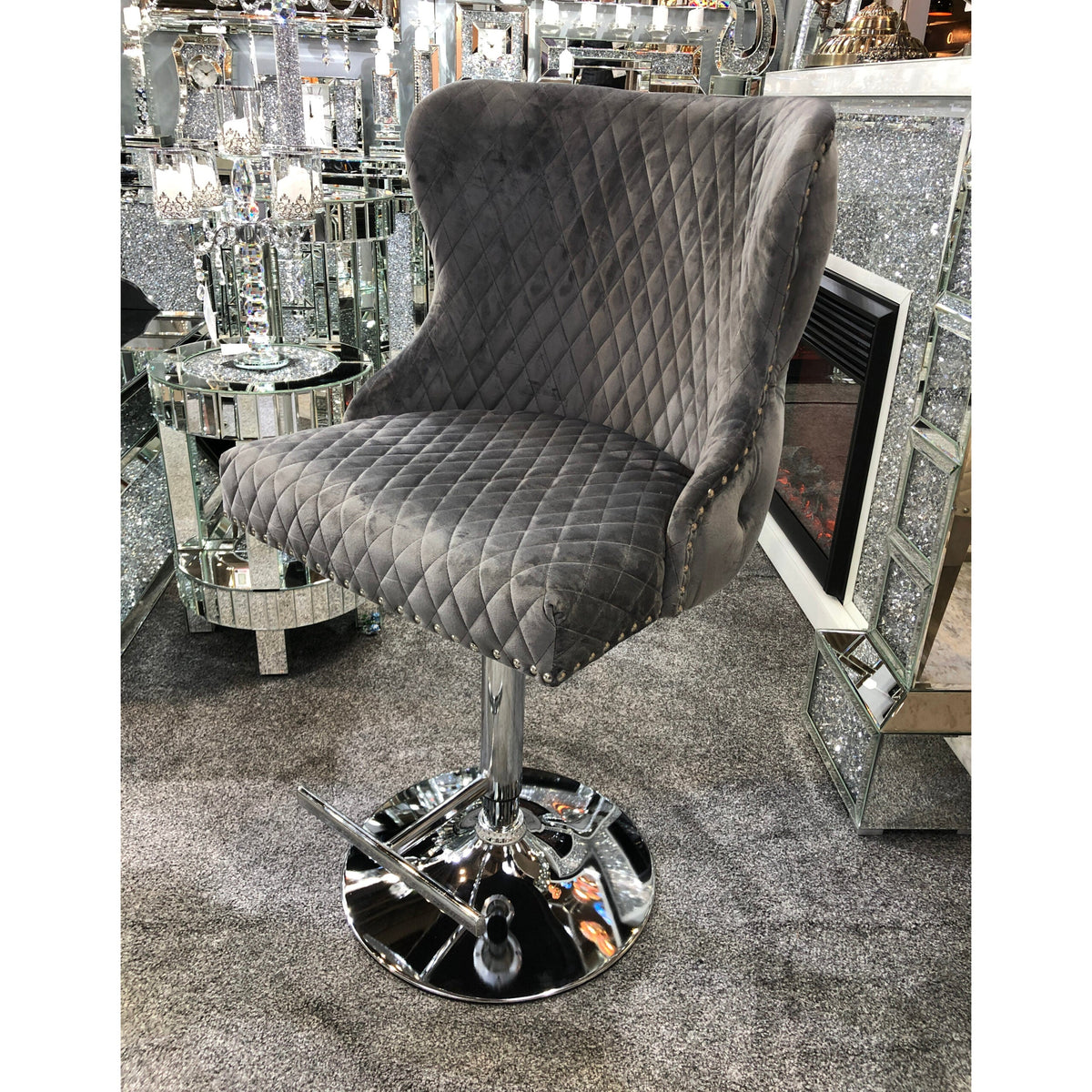 Valentino Grey Velvet Bar Stool