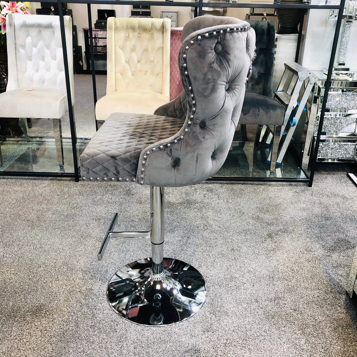 Valentino Grey Velvet Bar Stool