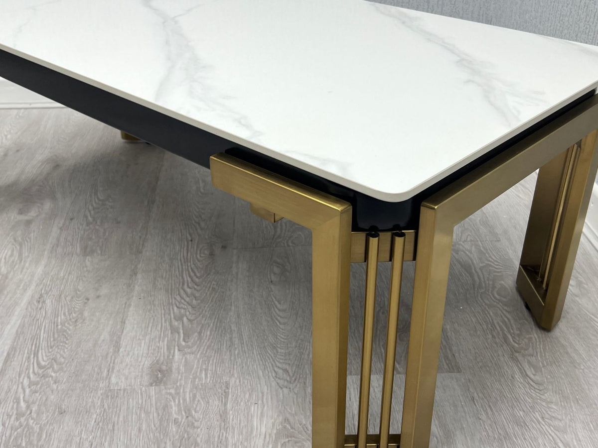 Sorrento Rectangle 150cm Ceramic Gold Table With Chairs
