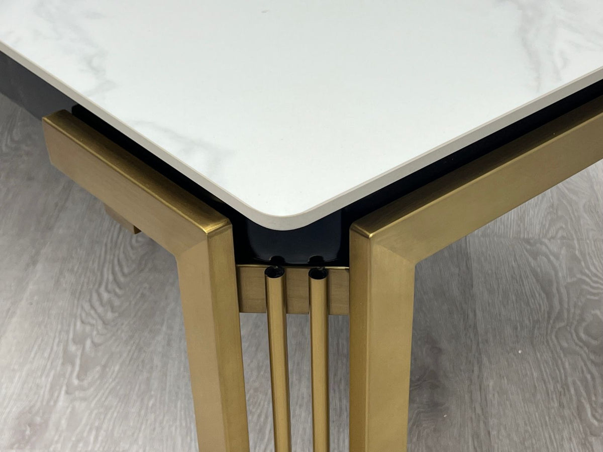 Sorrento Rectangle 180cm Ceramic Gold Table Set With Chairs