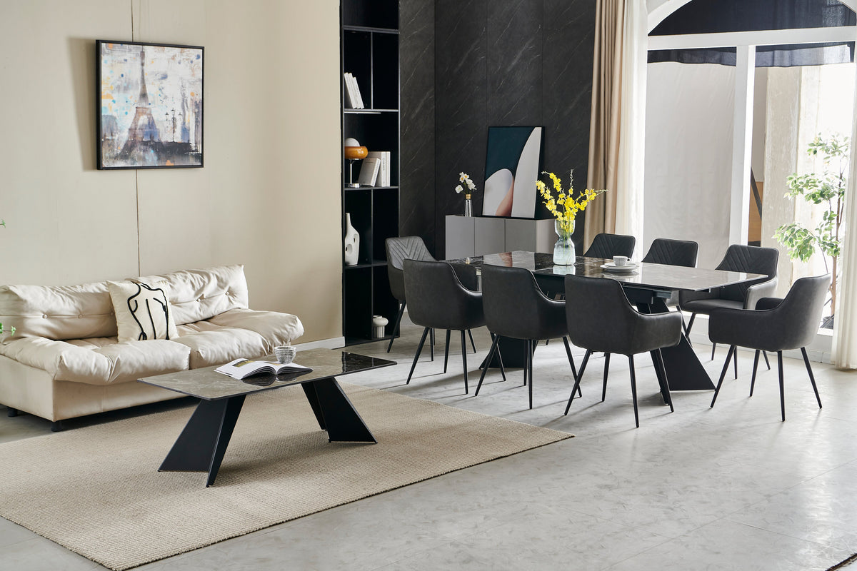 Chicago Extending Black & Gold Ceramic Table With Chairs