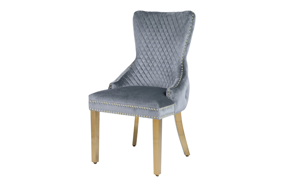 Sofia Round Cream & Gold Marble Dining Table with Victoria Knocker Chairs