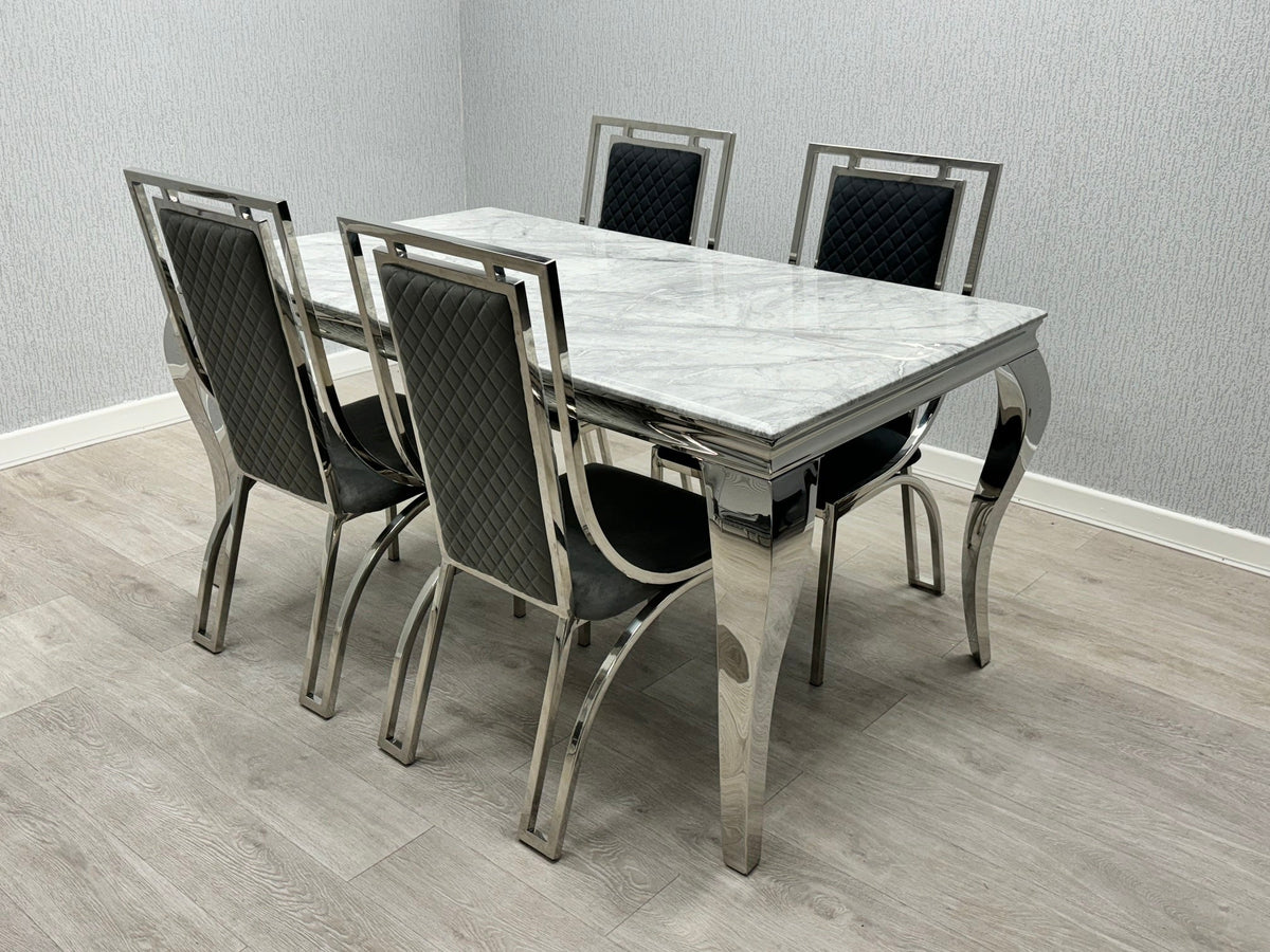 Sofia Grey Marble Dining Table with Windsor Chairs