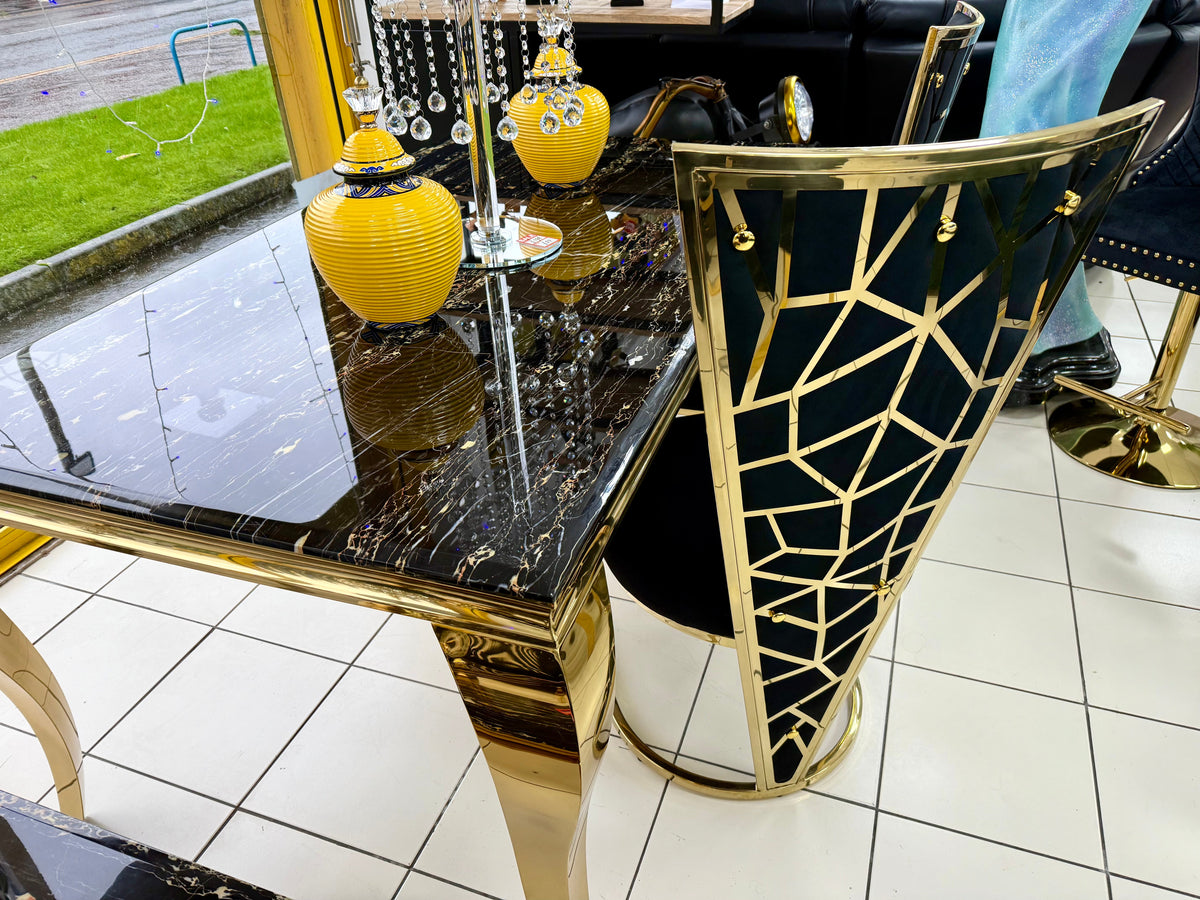 Sofia Cream Gold Marble Dining Table Set with Vienna Chairs