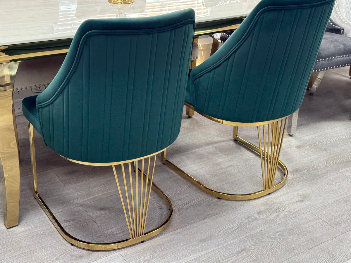 Elina 180cm Gold Marble Dining Table Set with Lasco Gold Chairs