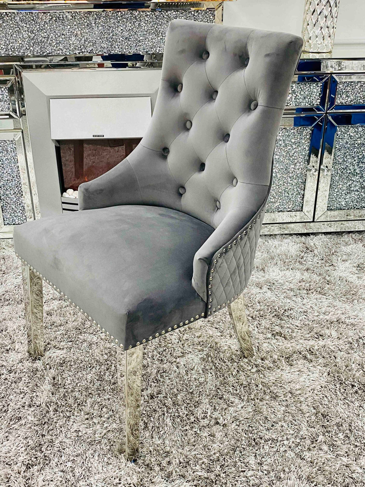 Set Of 2 Majestic Dark Grey Velvet Dining Chair With Lion Knocker