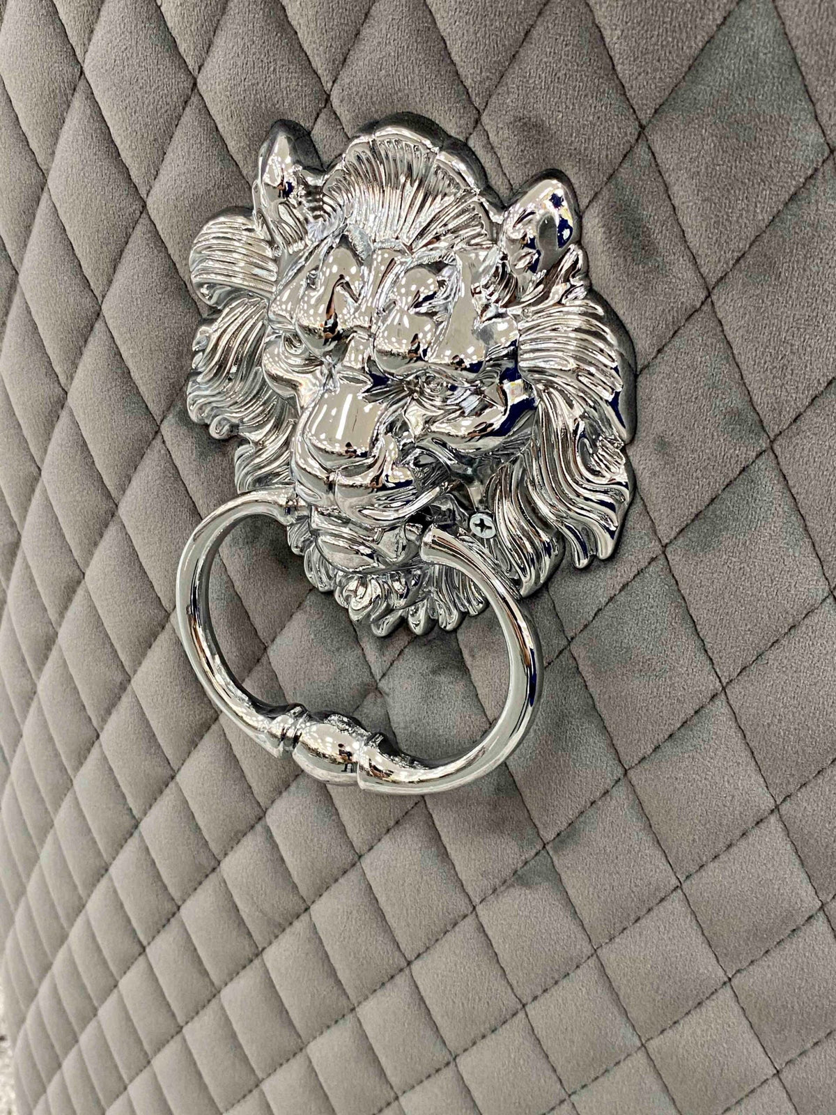Set Of 2 Majestic Dark Grey Velvet Dining Chair With Lion Knocker