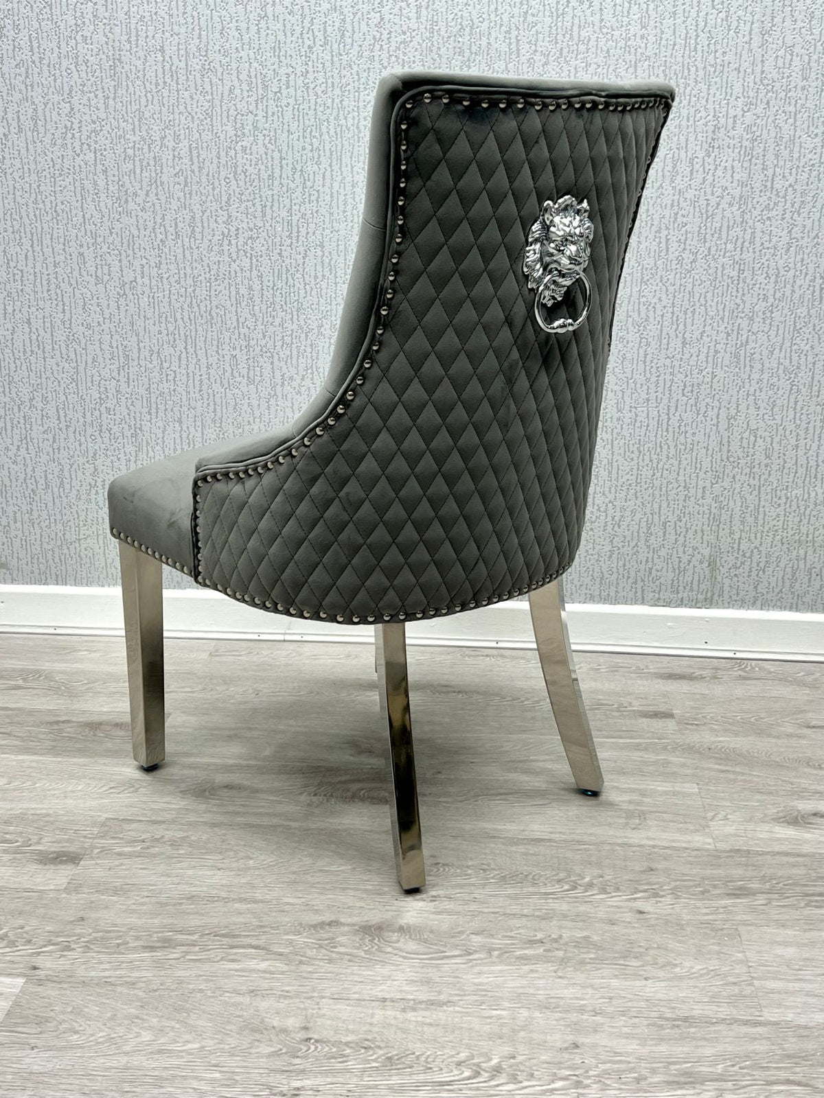 Set Of 2 Majestic Dark Grey Velvet Dining Chair With Lion Knocker