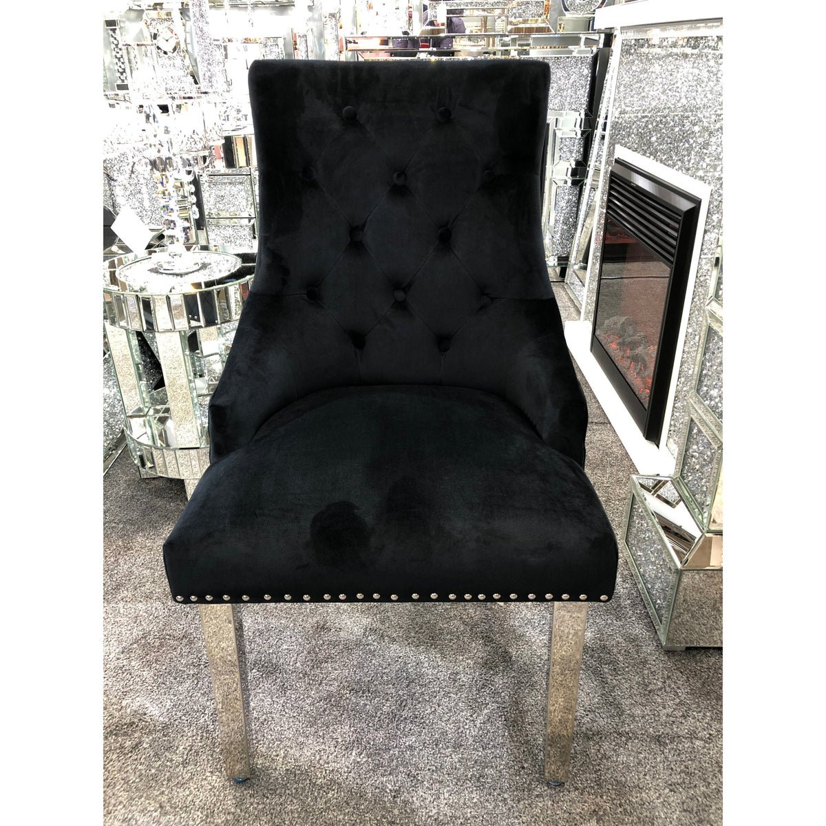Elina Luxury Grey Marble Dining Table with Majestic Lion Knocker Chairs