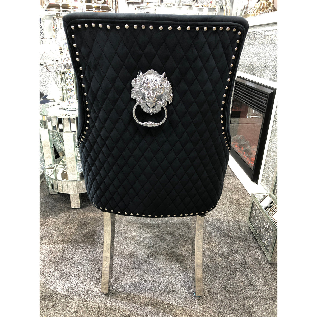 Set Of 2 Majestic Black Velvet Chair Lion Knocker