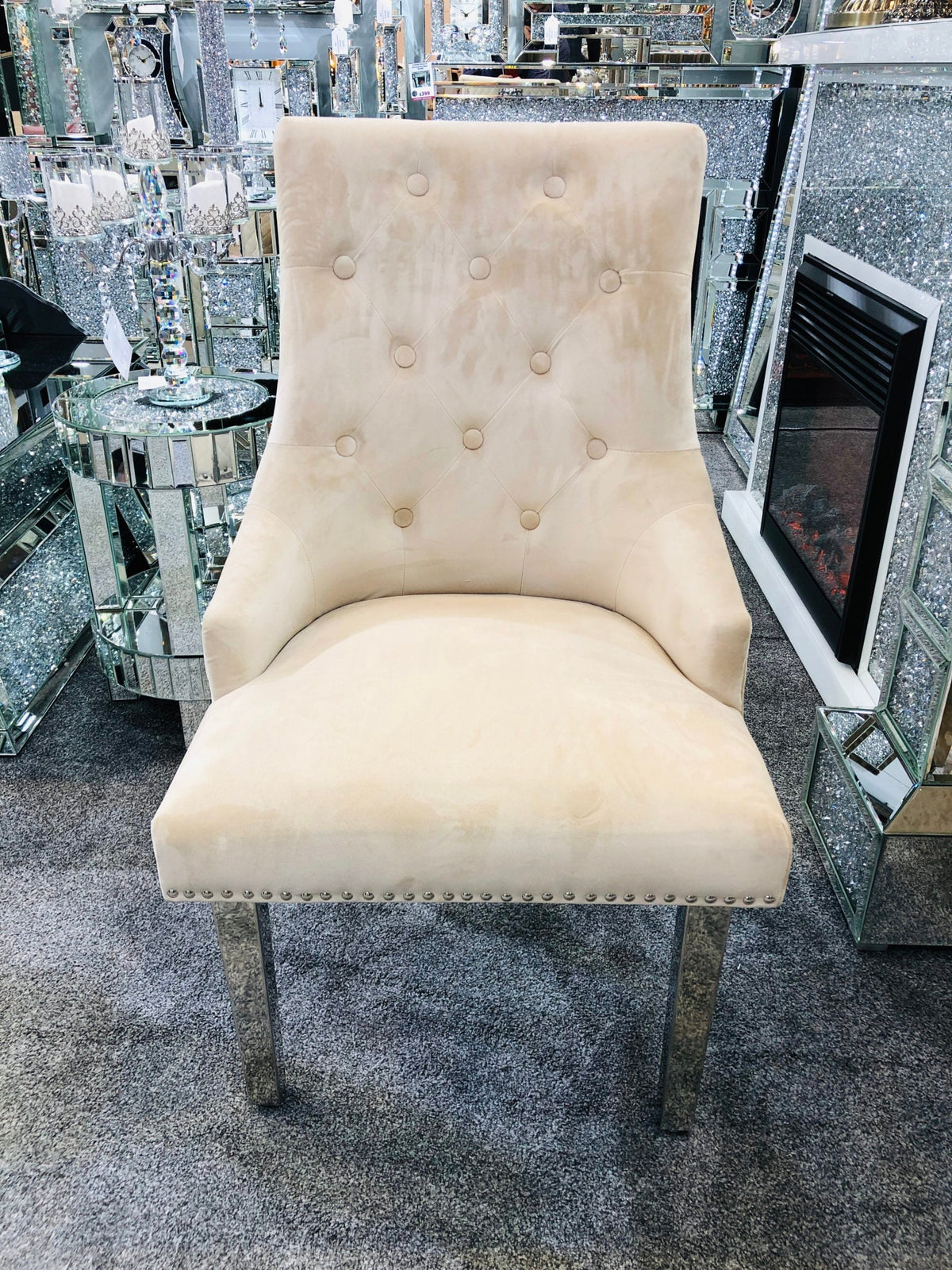 Set Of 2 Majestic Mink Velvet Dining Chair With Lion Knocker