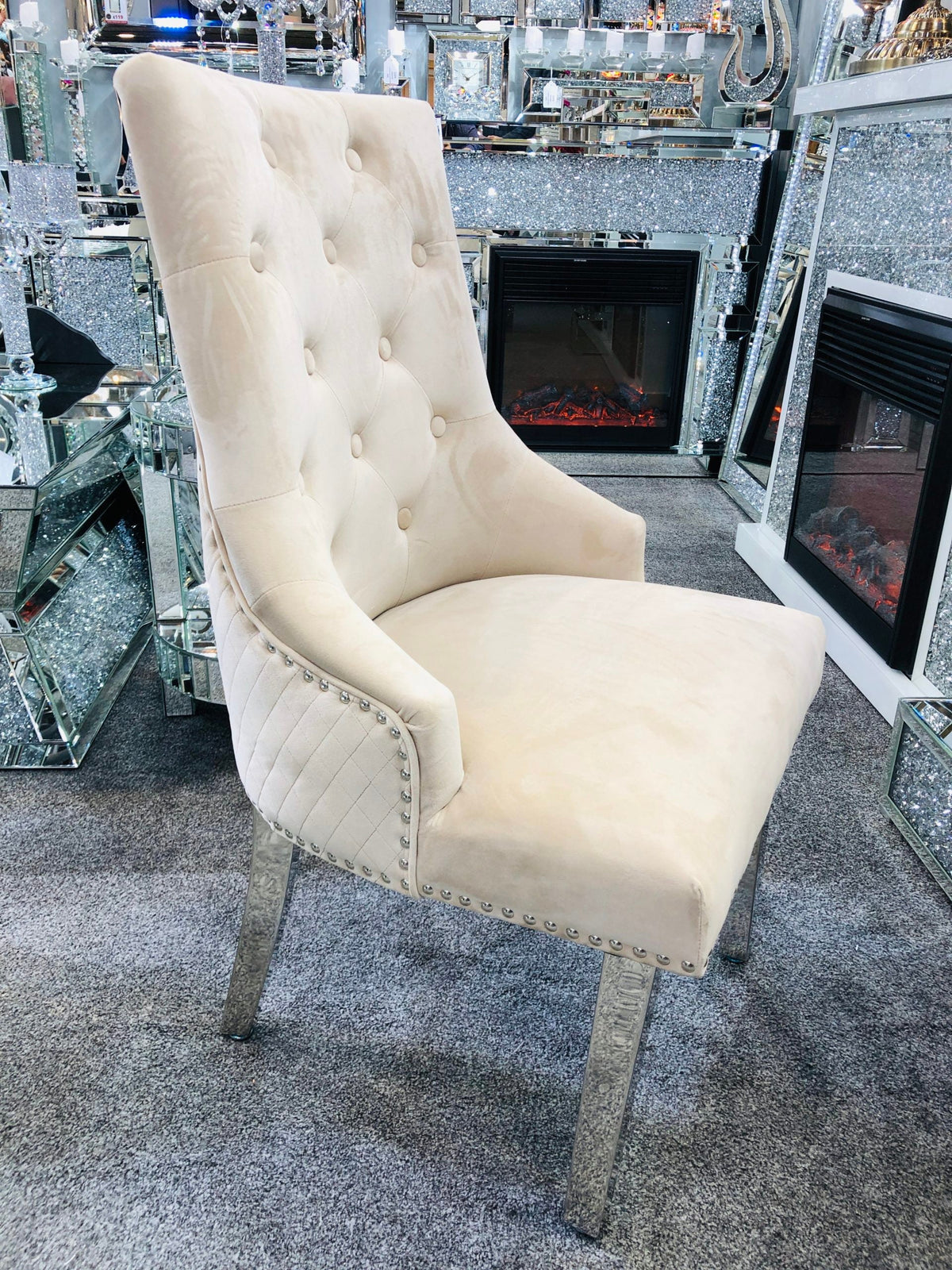 Set Of 2 Majestic Mink Velvet Dining Chair With Lion Knocker