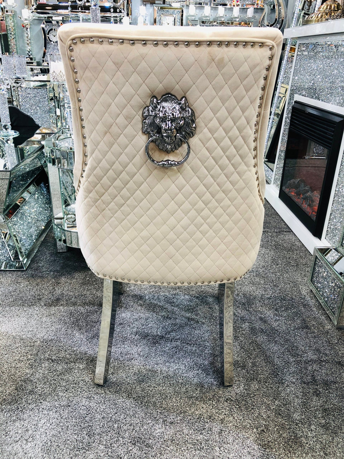Set Of 2 Majestic Mink Velvet Dining Chair With Lion Knocker