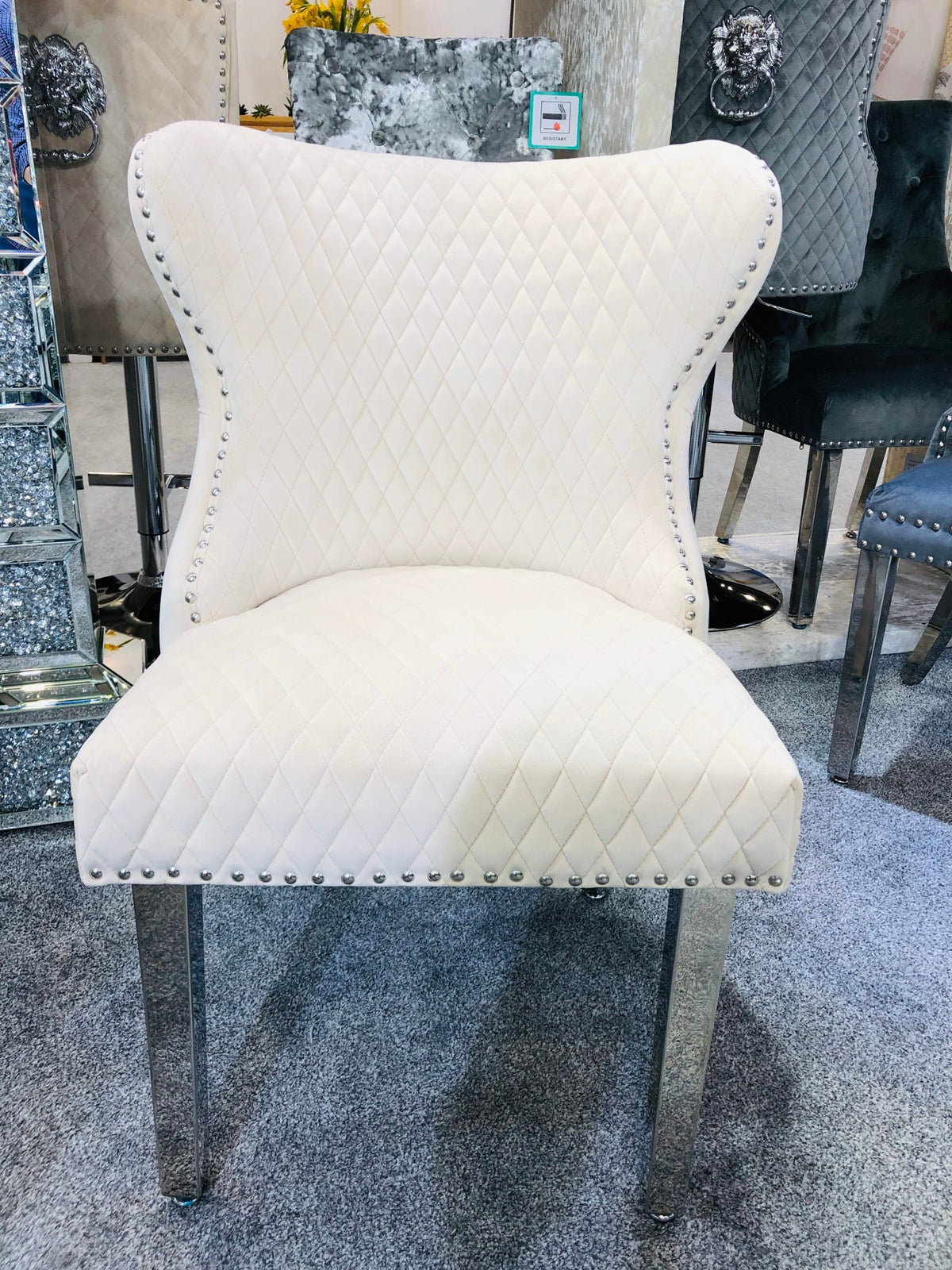 Set Of 2 Valentino Mink Velvet Dining Chair With Lion Knocker