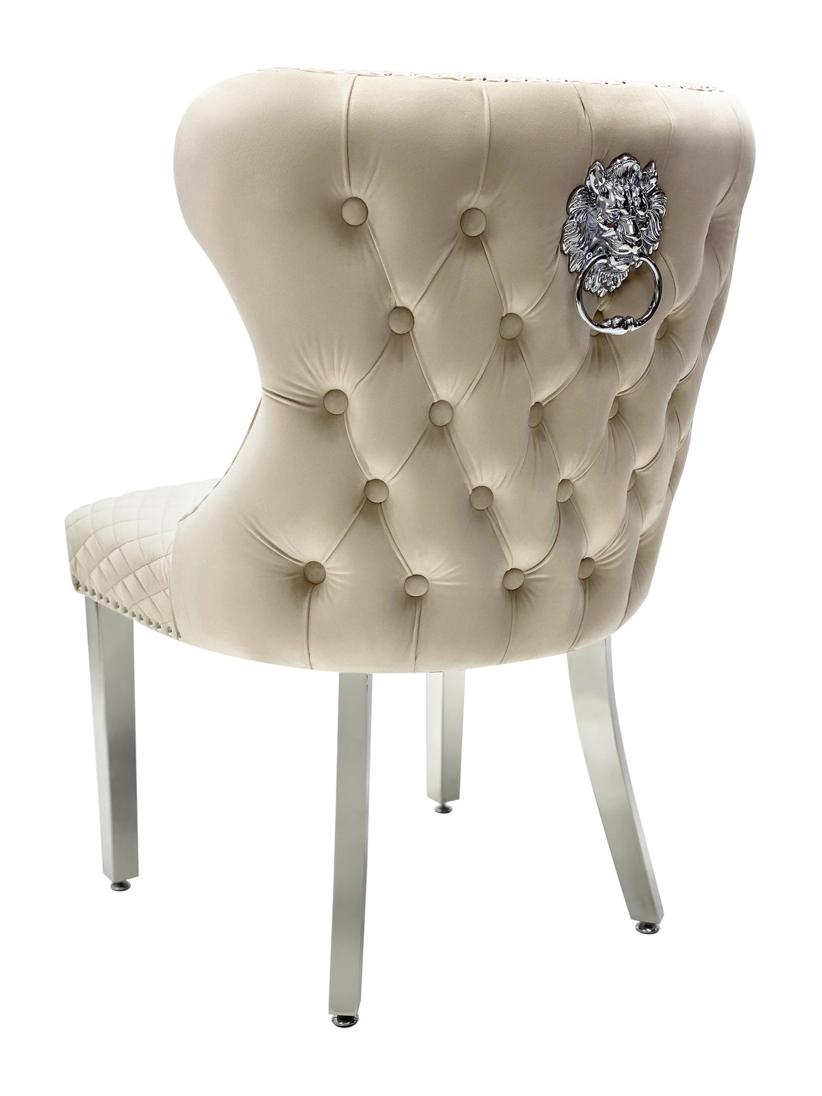 Set Of 2 Valentino Mink Velvet Dining Chair With Lion Knocker
