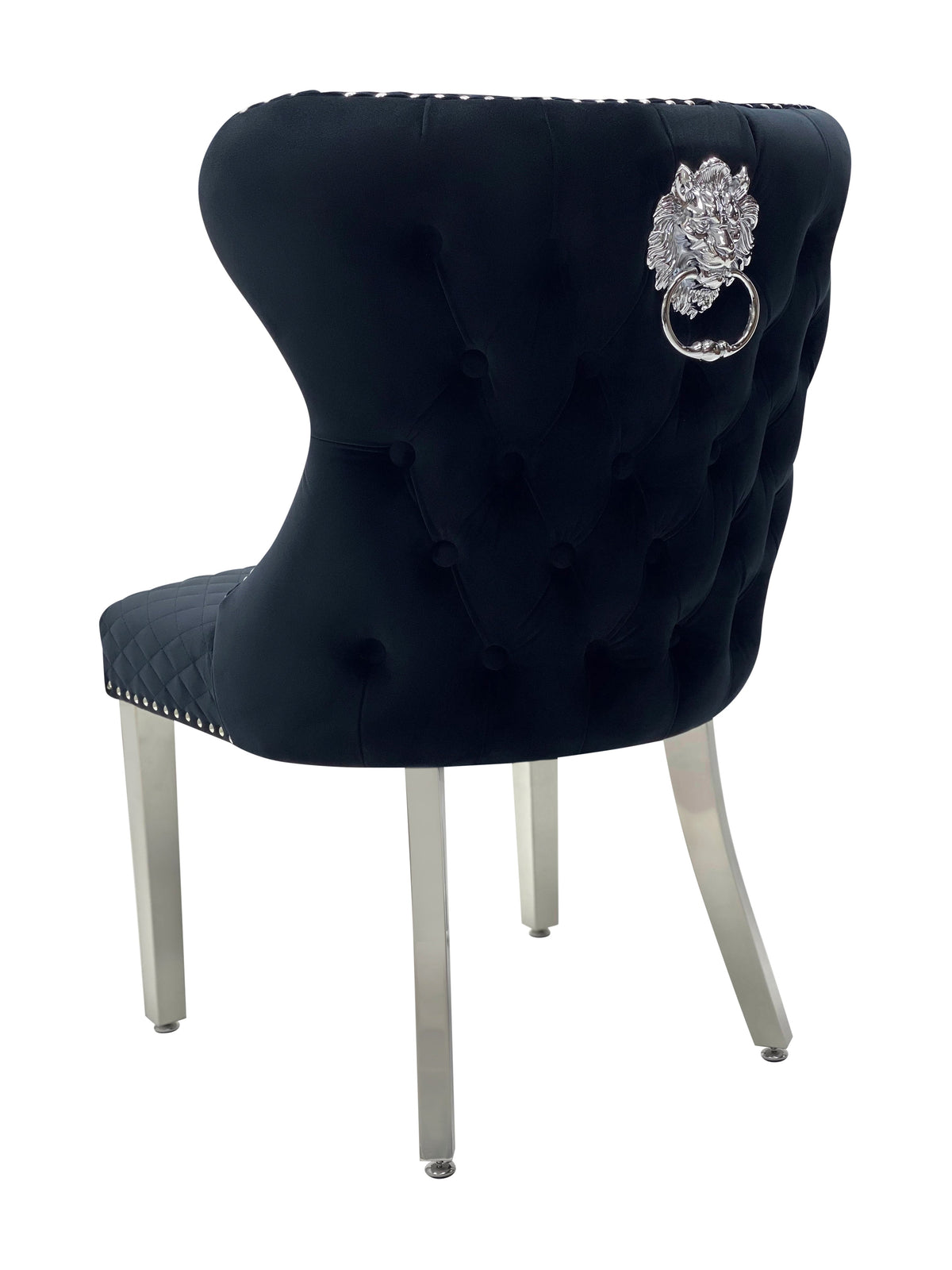 Set Of 2 Valentino Black Velvet Dining Chair With Lion Knocker
