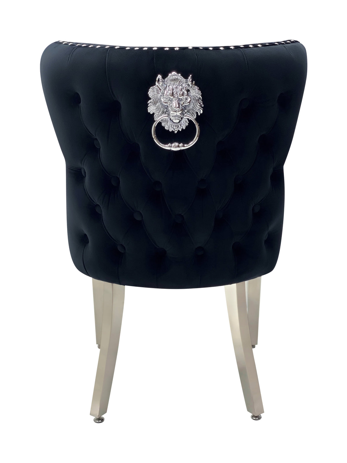 Set Of 2 Valentino Black Velvet Dining Chair With Lion Knocker