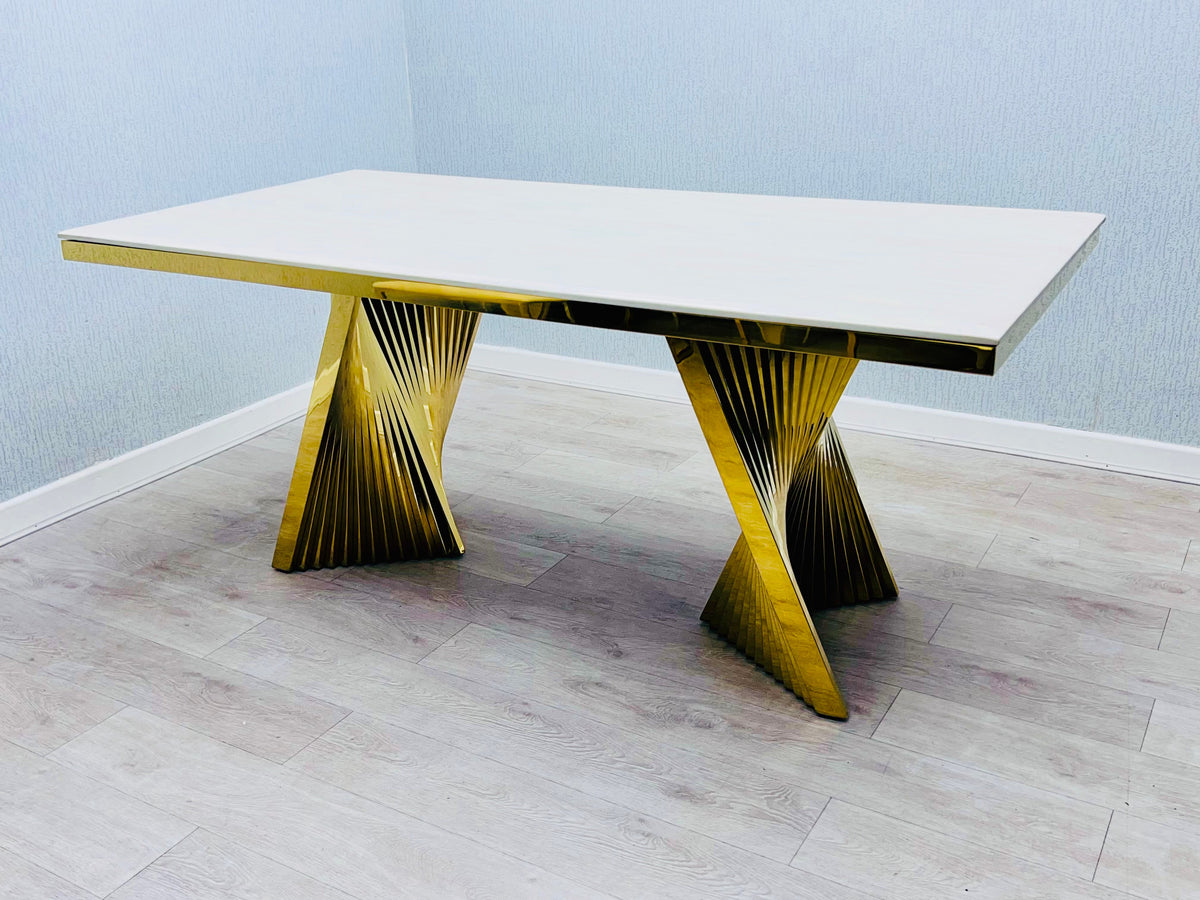 Ravello 160cm Cream & Gold Dining Table Set with Valentino Chairs