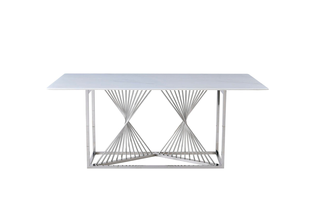 Amelia White Marble 180cm Silver Frame Table Only