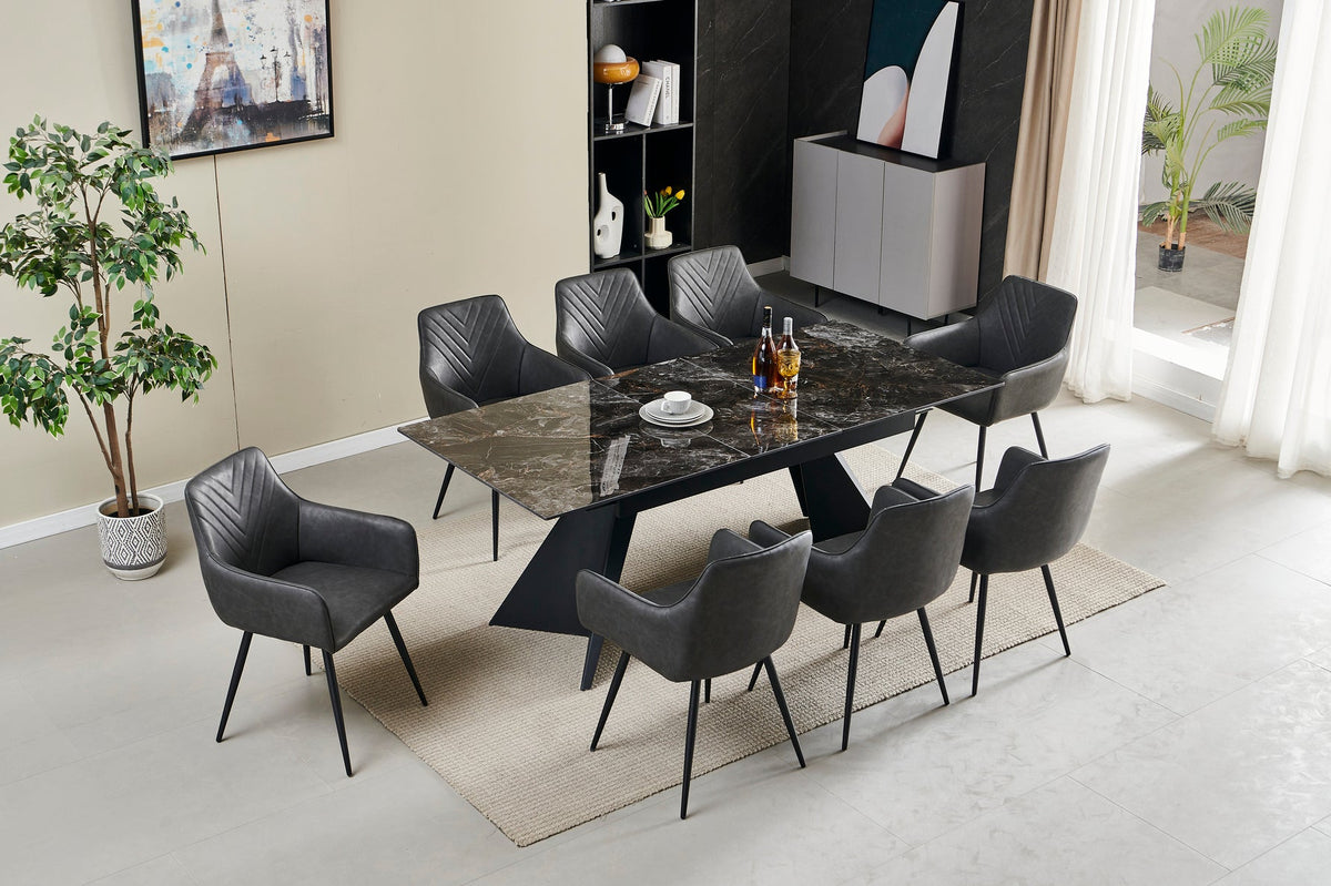 Chicago Extending Black & Gold Ceramic Table With Chairs