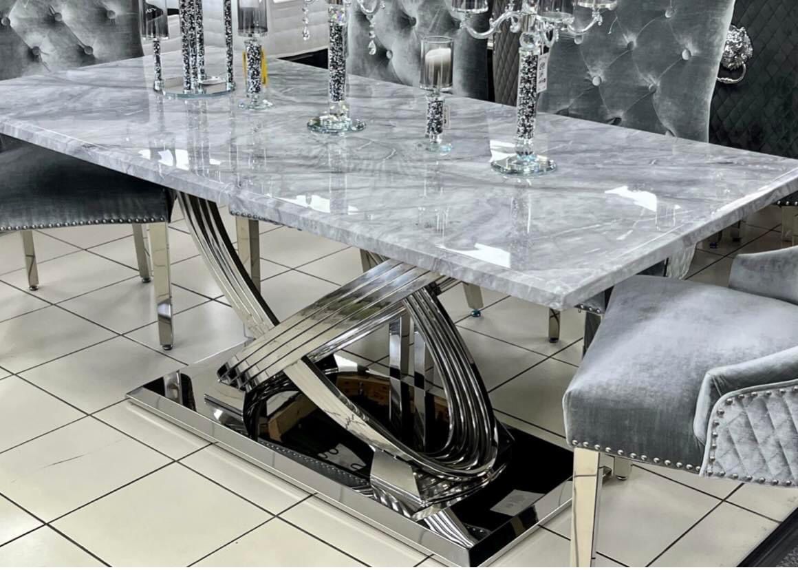 Rose 160cm Grey Marble Dining Table With Dining Chairs