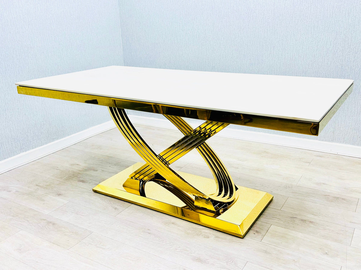 Elina 160cm Gold Marble Dining Table with Porado Chairs