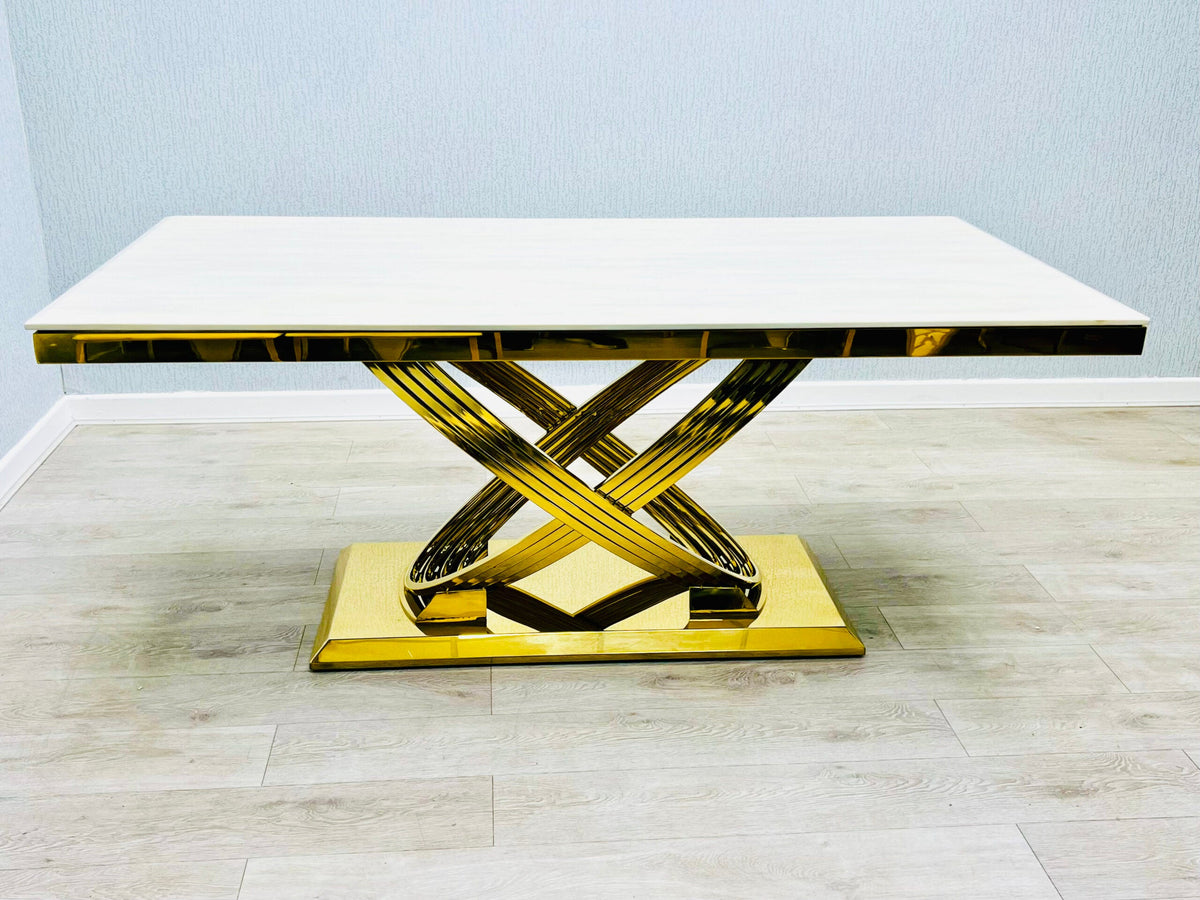 Elina 160cm Gold Marble Dining Table with Porado Chairs