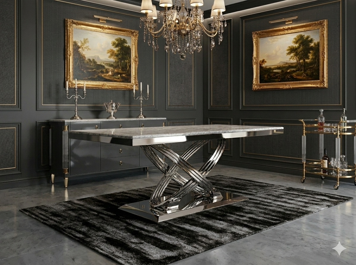 Elina 1.8m Grey Marble Dining Table