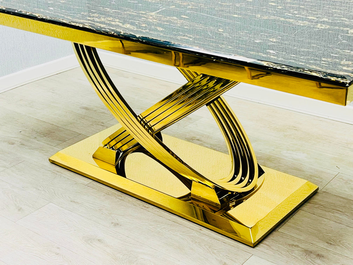 Elina 160cm Gold Marble Dining Table with Porado Chairs