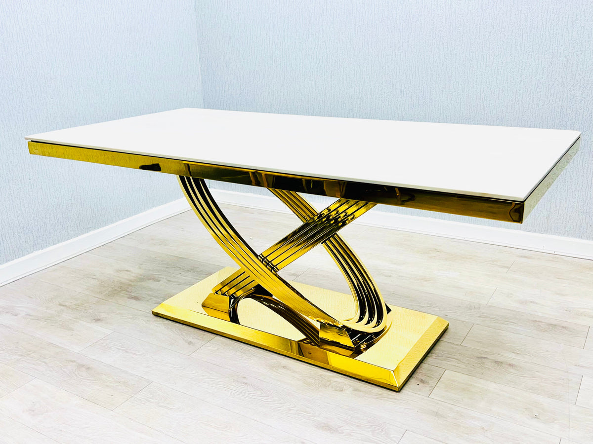 Elina 180cm Gold Marble Dining Table Set with Lasco Gold Chairs