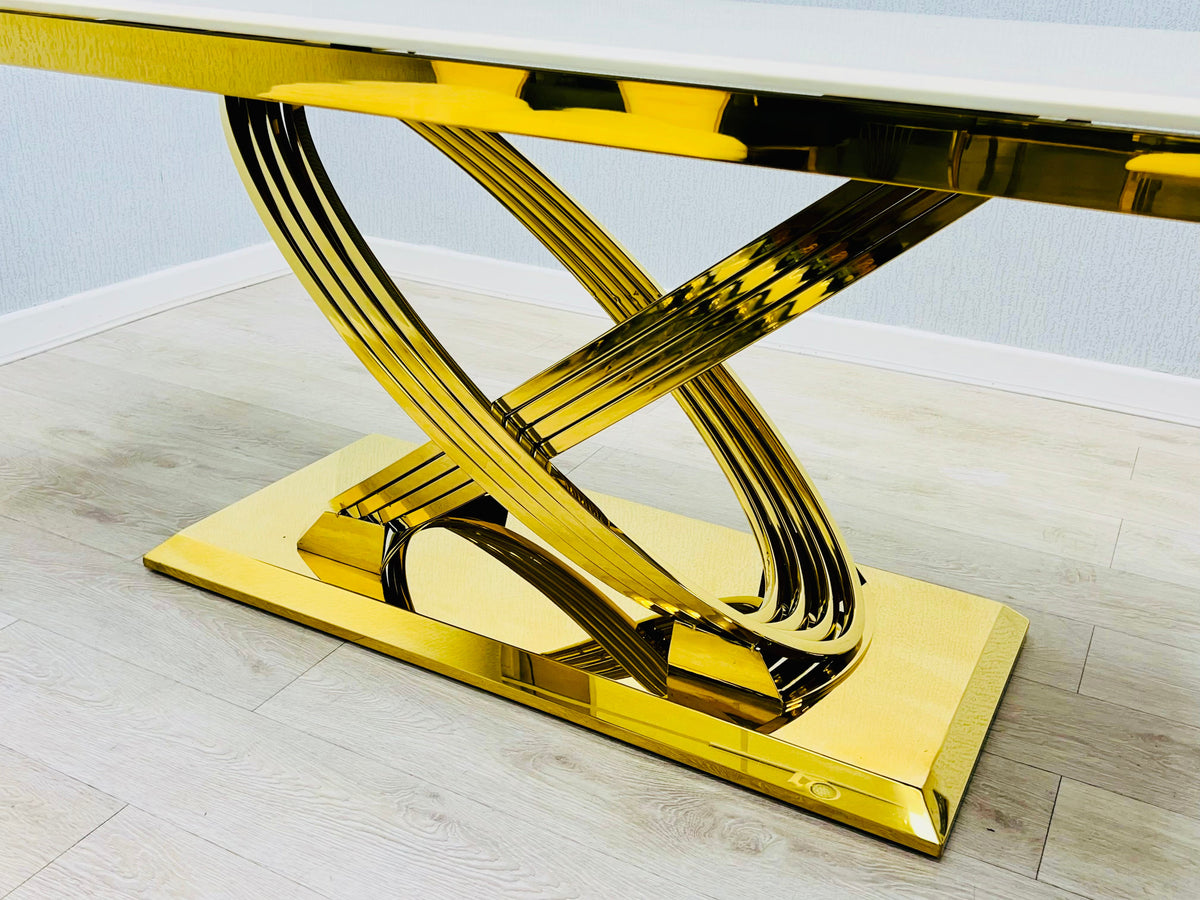 Elina 180cm Gold Marble Dining Table Set with Lasco Gold Chairs