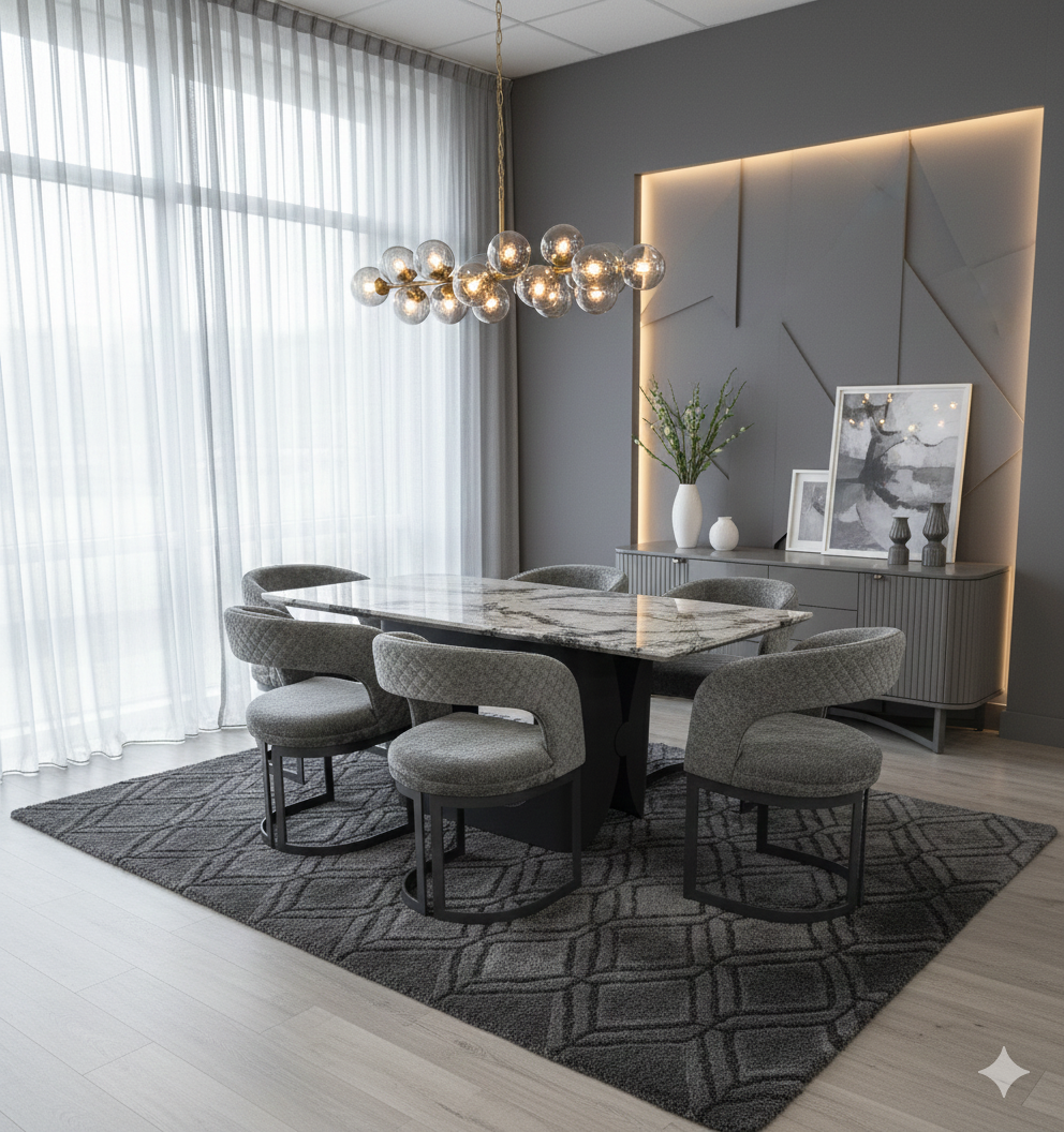 Lin Luxury Grey Marble Dining Table with Chairs
