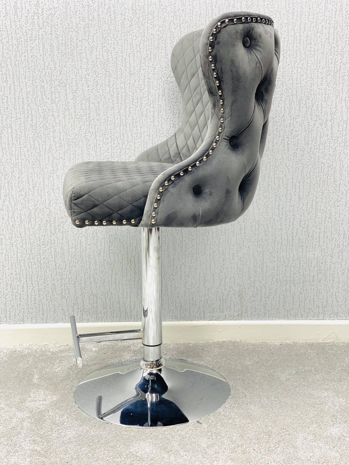 Valentino Grey Velvet Bar Stool