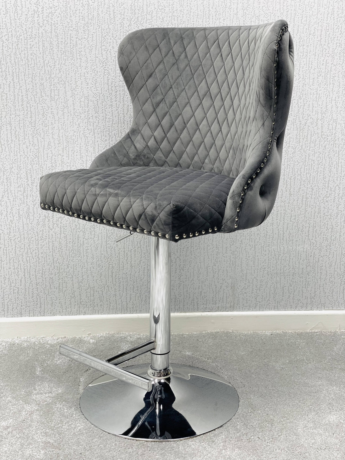 Valentino Grey Velvet Bar Stool