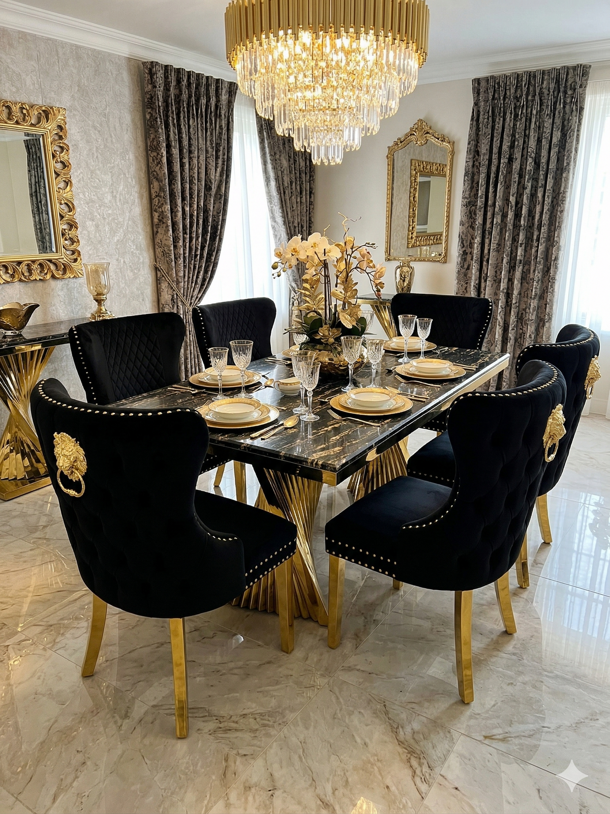 Ravello 160cm Cream & Gold Dining Table Set with Valentino Chairs
