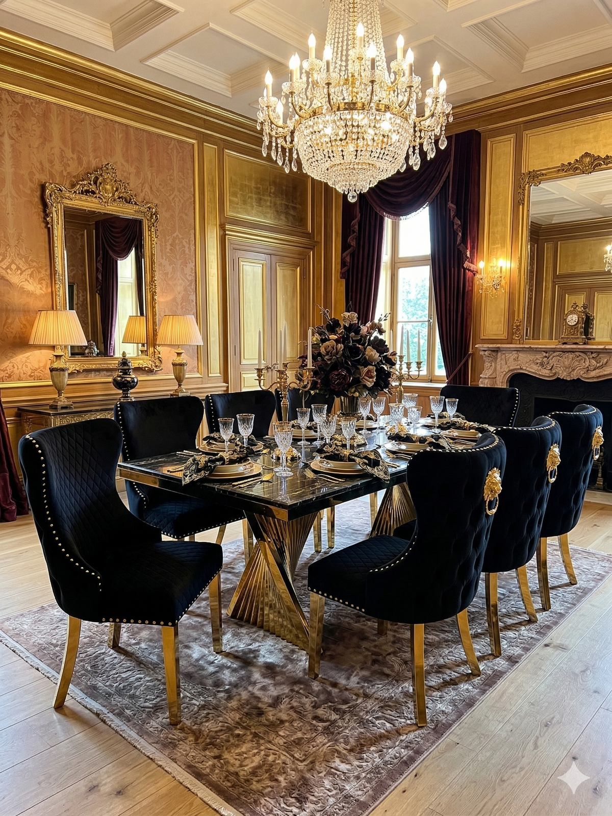 Ravello 160cm Cream & Gold Dining Table Set with Valentino Chairs