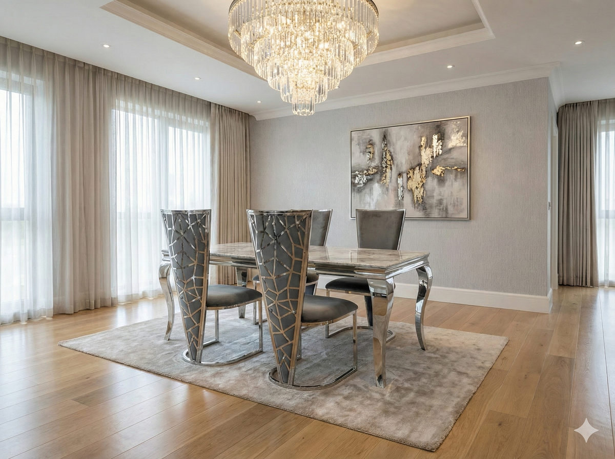 Sofia Grey Marble Dining Table with Vienna Grey Chairs