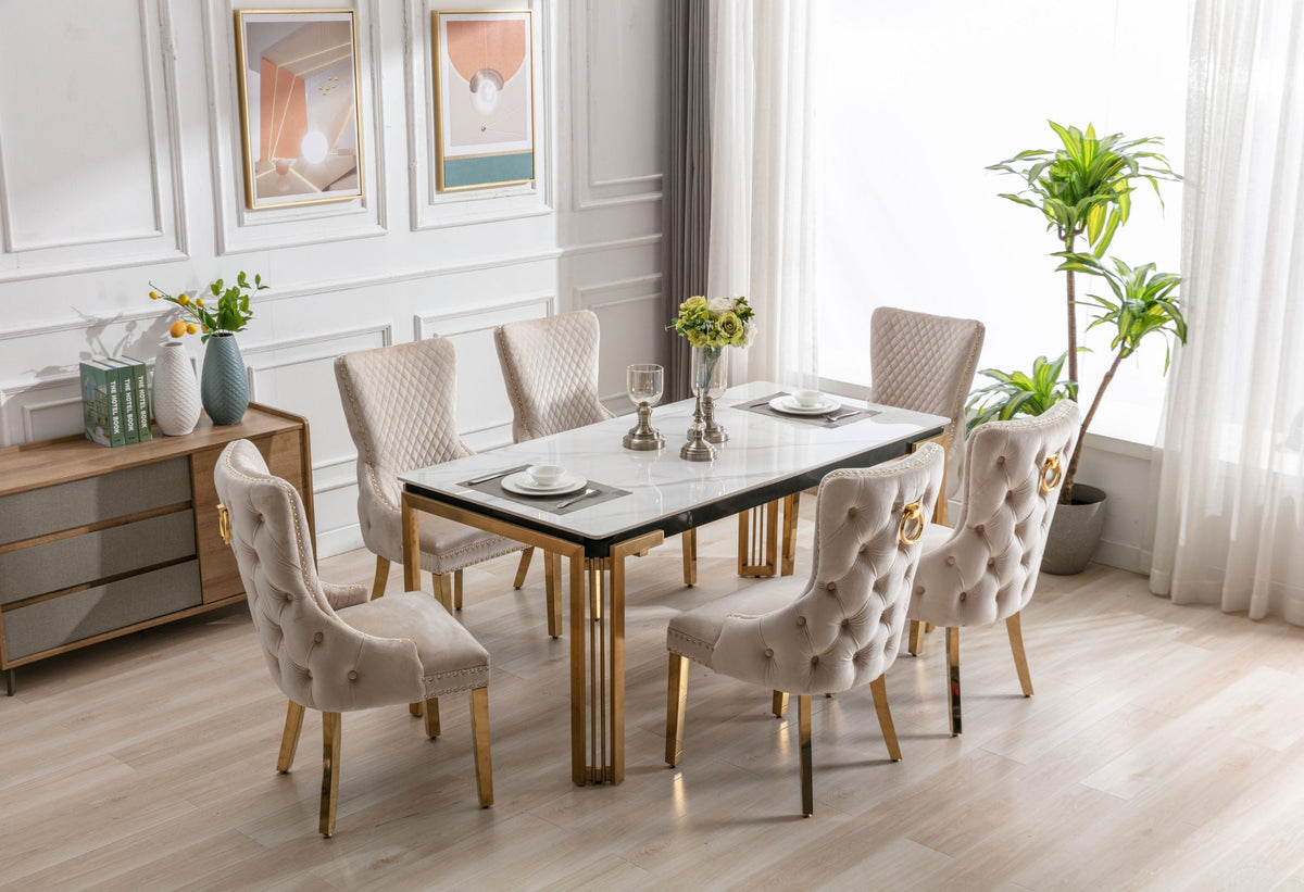 Sorrento Rectangle 150cm Ceramic Gold Table With Chairs