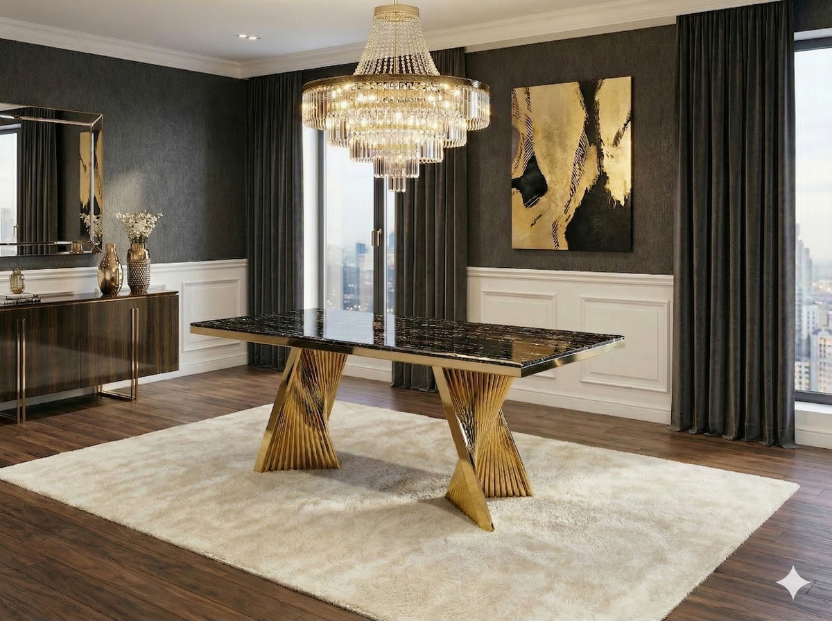 Ravello 160cm Cream & Gold Dining Table Set with Valentino Chairs