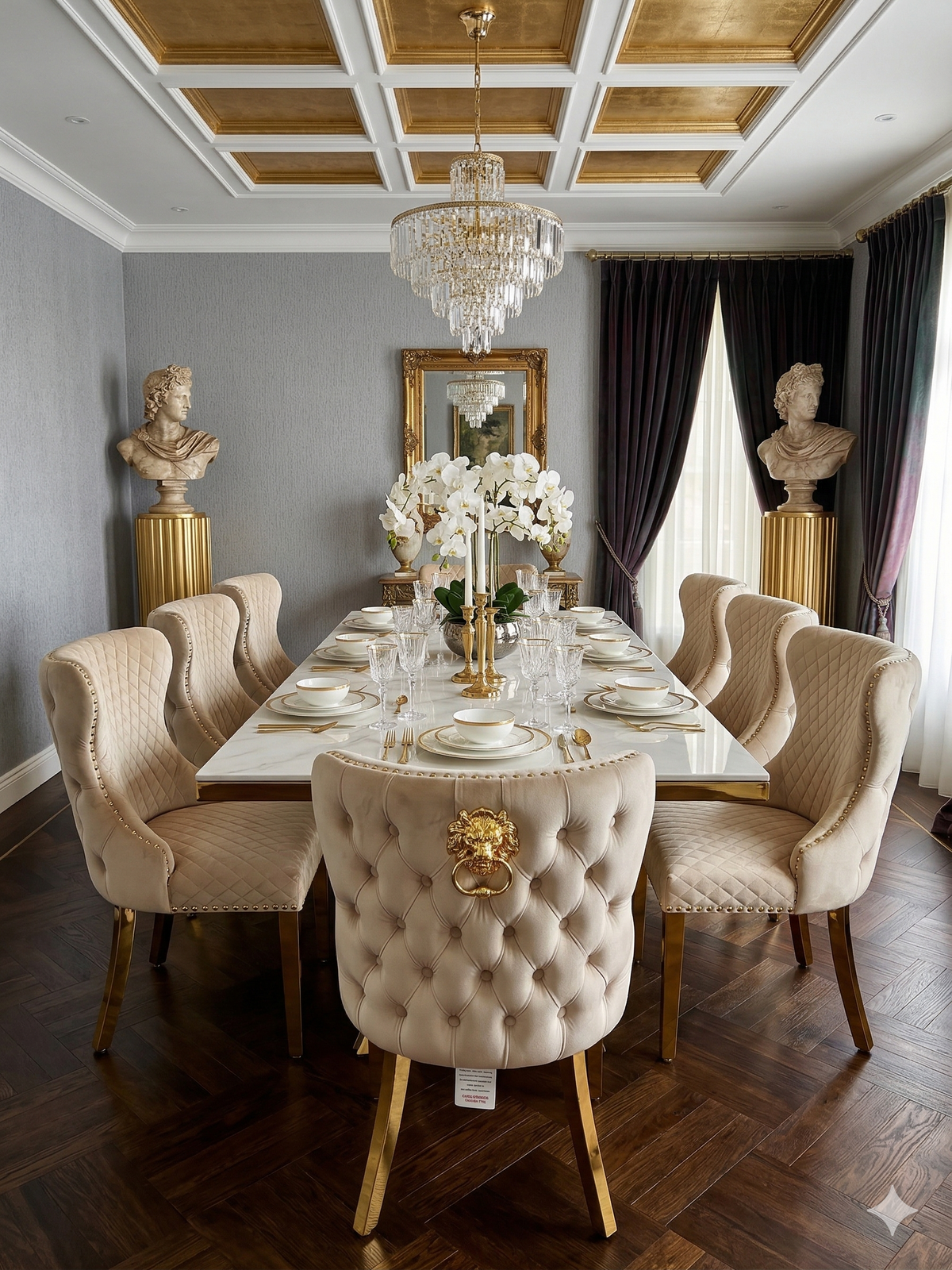 Ravello 160cm Cream & Gold Dining Table Set with Valentino Chairs