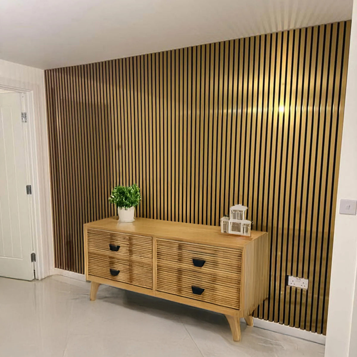 Acoustic Slatted Wall Panels Metallic Gold 4Pcs