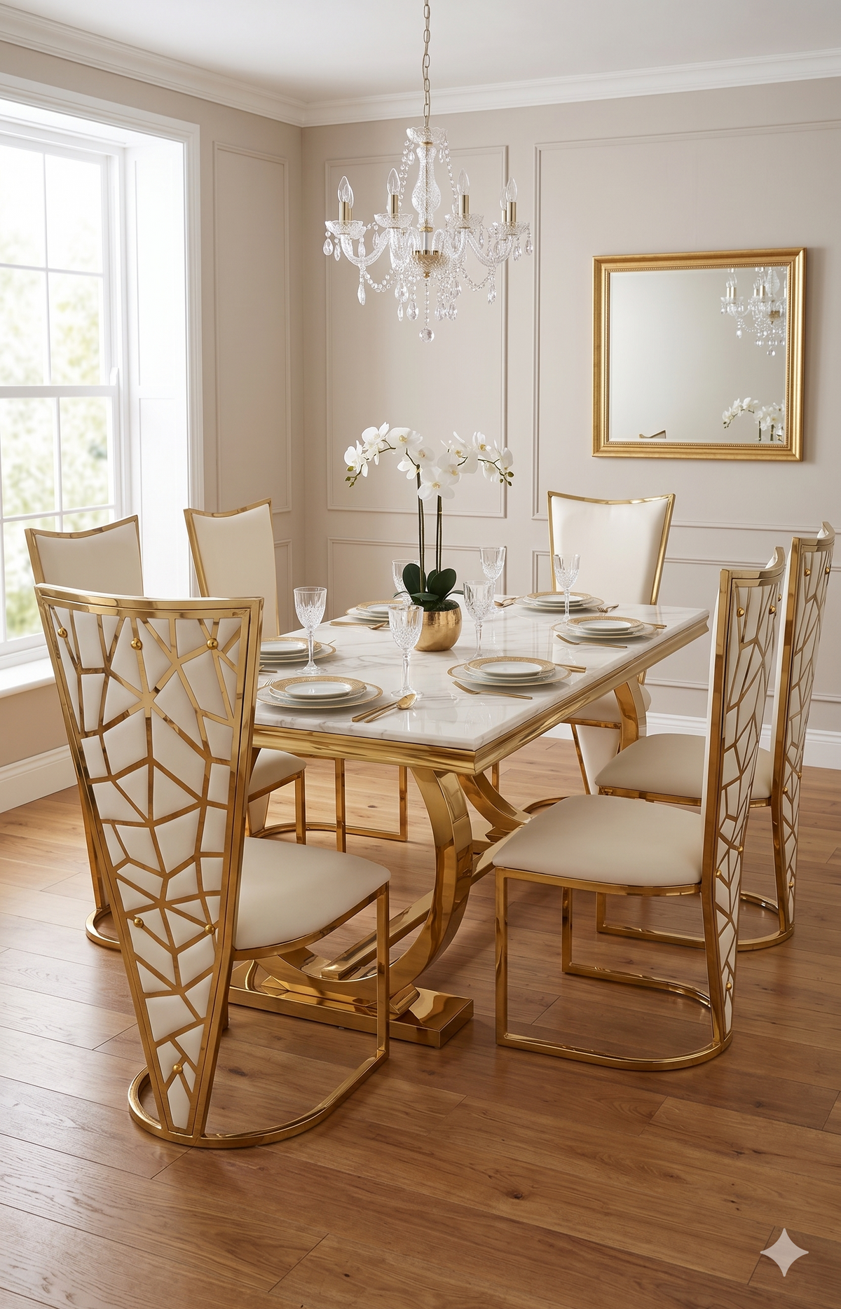 Ariana 180cm Gold Marble Dining Table Set with Vienna Chairs