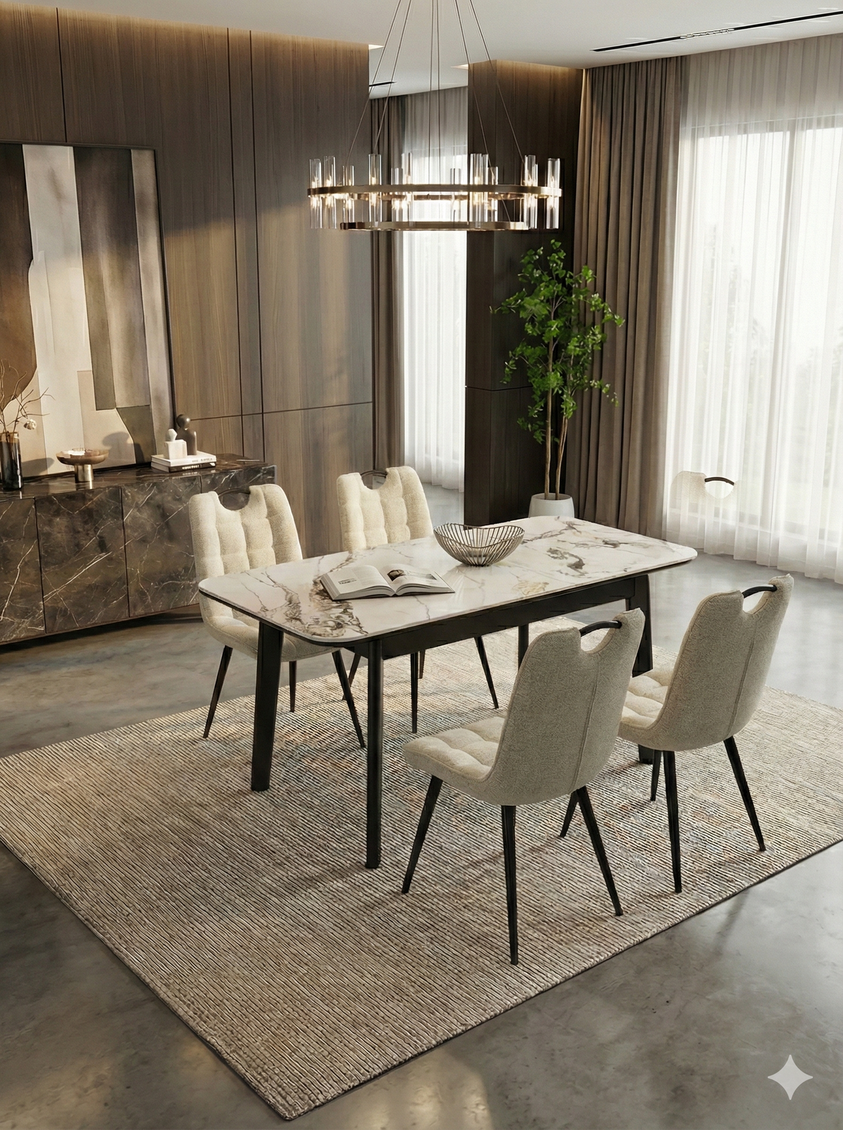 Arizona Extending Cream & Gold Ceramic Table With Monza Chairs