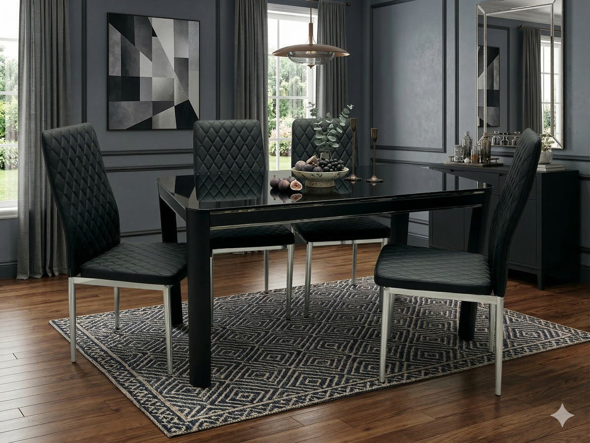 Black Morano Dining Set with 4 Carlo Chairs