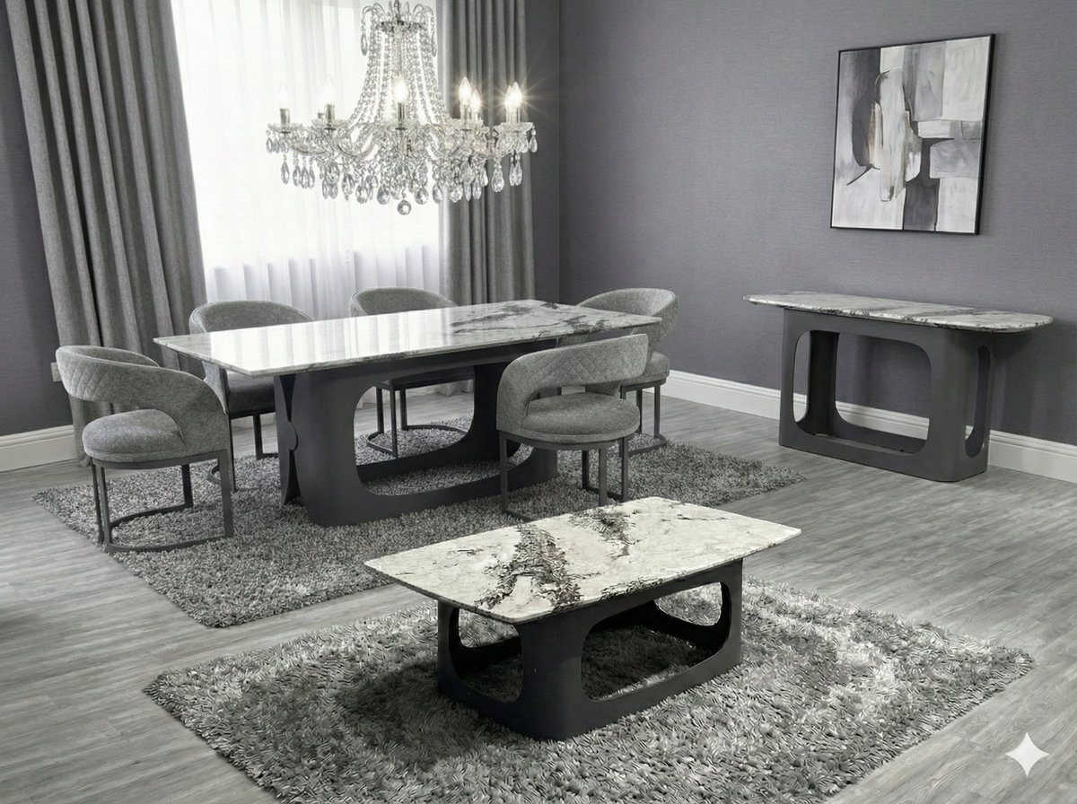 Lin Luxury Grey Marble Dining Table with Chairs